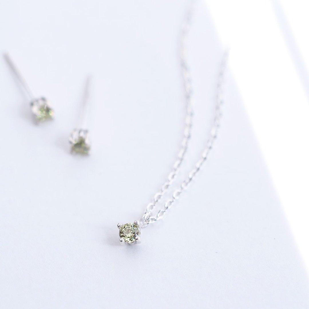2 pieces set) 1 grain peridot necklace earrings set Silver 925 - 项链 - 其他金属 绿色