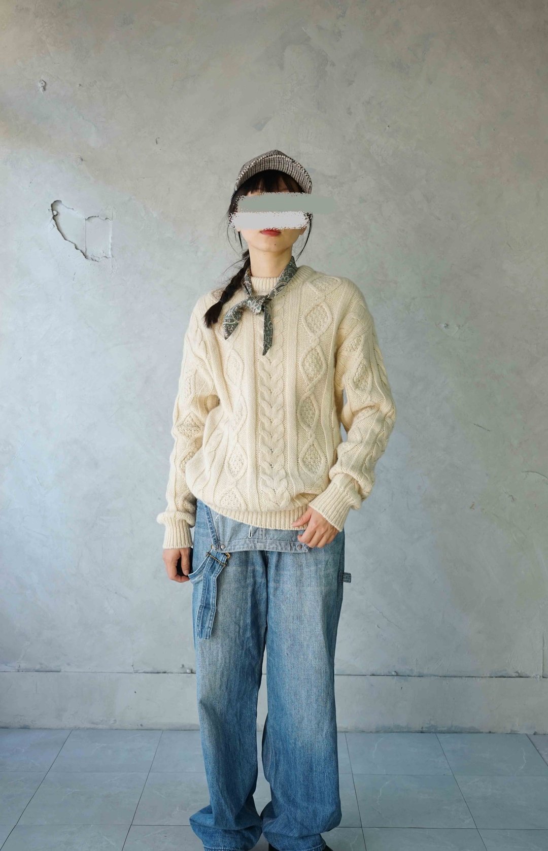 寻宝古着-经典白色麻花毛料渔夫毛衣 - 女装针织衫/毛衣 - 羊毛 白色