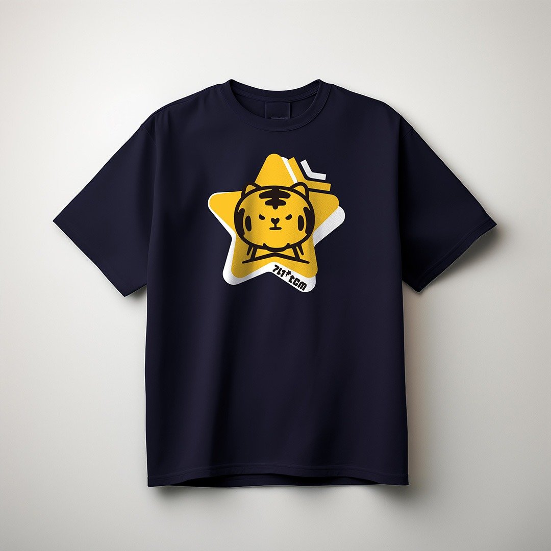 老虎 | 李好 | 星星 | 藏青印花T Shirt - 男装上衣/T 恤 - 棉 黑色