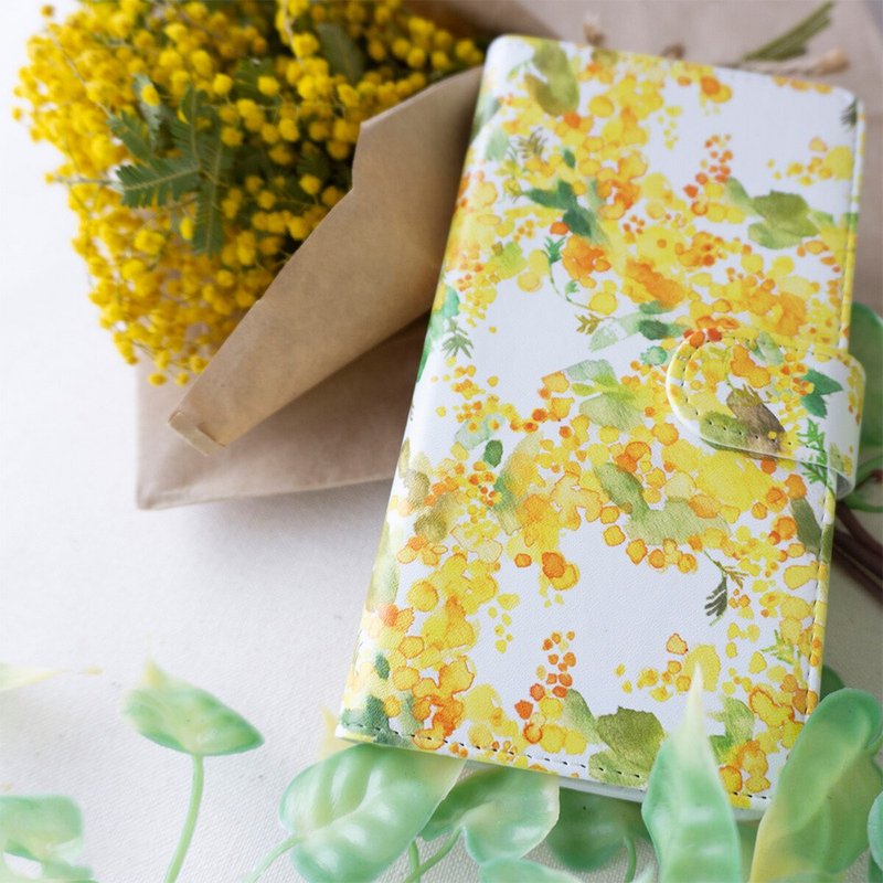 水彩风含羞草手帐型手机壳 多机种对应 日本设计 黄色系 IE05U - 手机壳/手机套 - 真皮 黄色