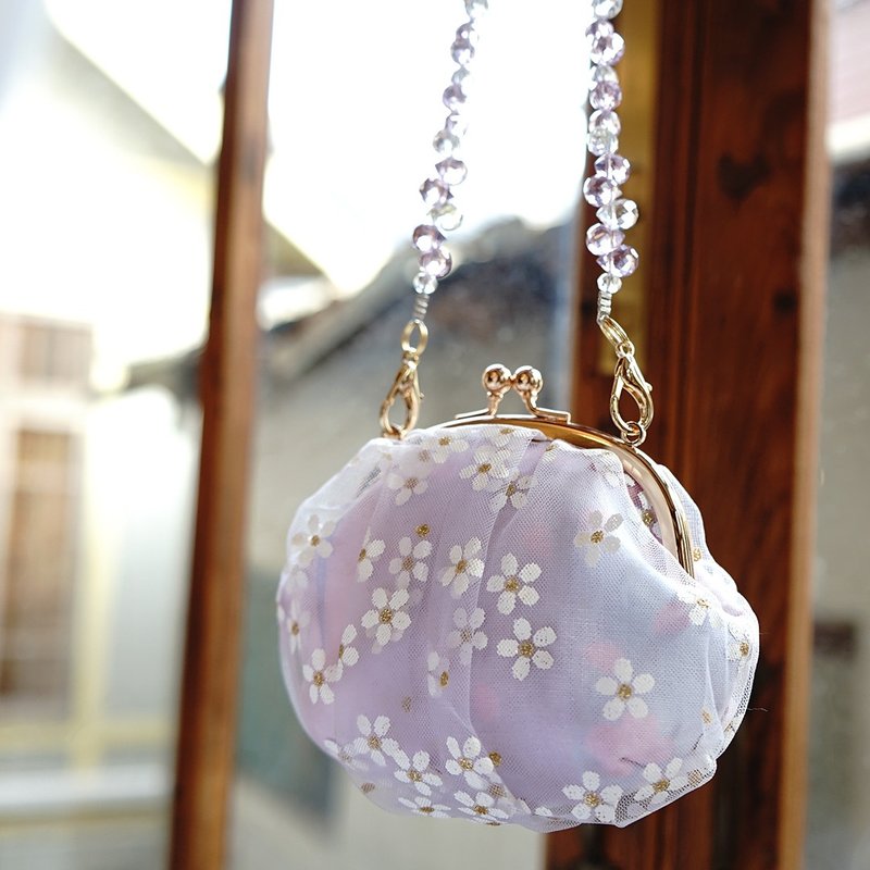 浪漫纱网手挽口金包 - 紫藤花嫁/淡紫提链/台湾手作/质感礼物 - 零钱包 - 其他材质 