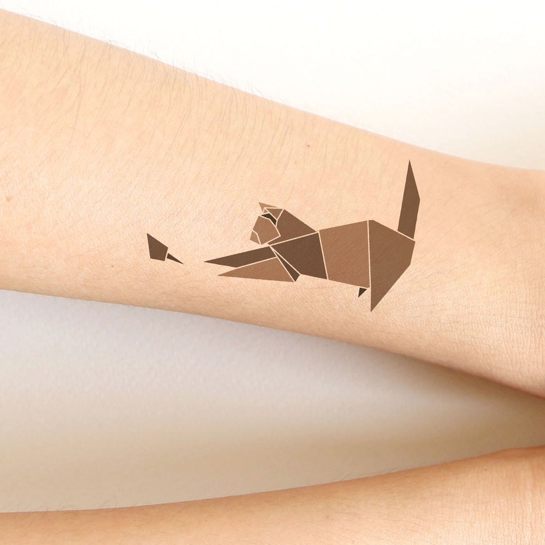 Cat and Rat sticker tattoos. Origami style. - 纹身贴 - 其他材质 卡其色