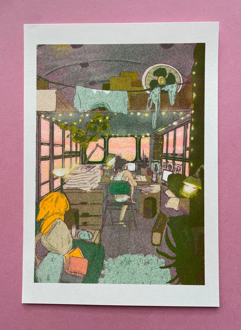 A5 Riso 原创插画印品 -漫画家工作室房车-原创Risograph孔版版画 - 墙贴/壁贴 - 纸 多色