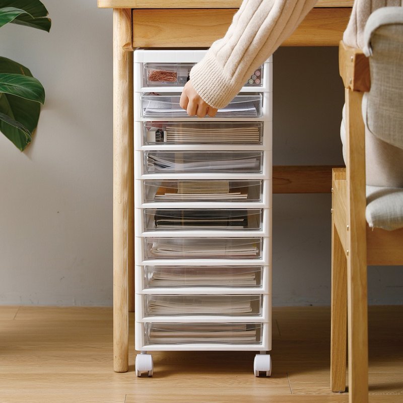 日系办公移动式A4文件收纳柜-10低抽-白 - 收纳用品 - 塑料 白色