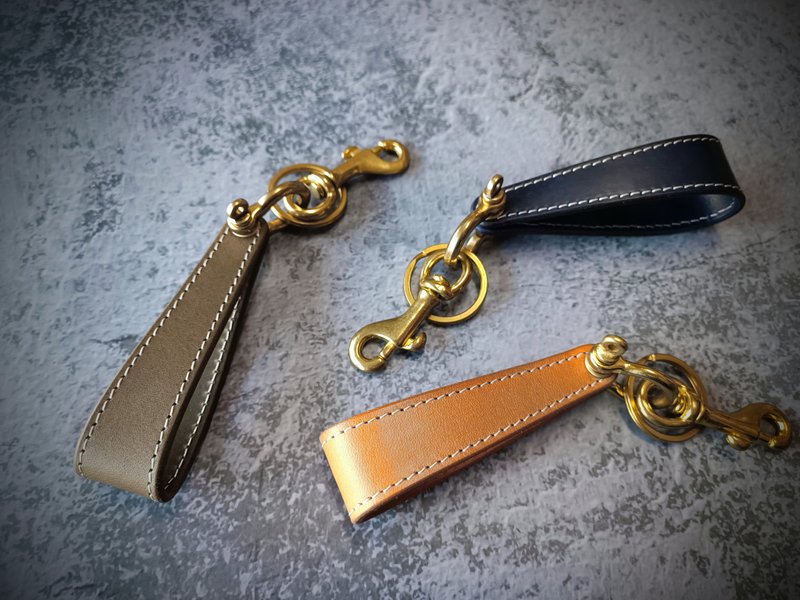 金鞄银 手工皮件 皮革钥匙圈 纯黄铜双层款【免费刻印】情人节礼 - 钥匙链/钥匙包 - 真皮 