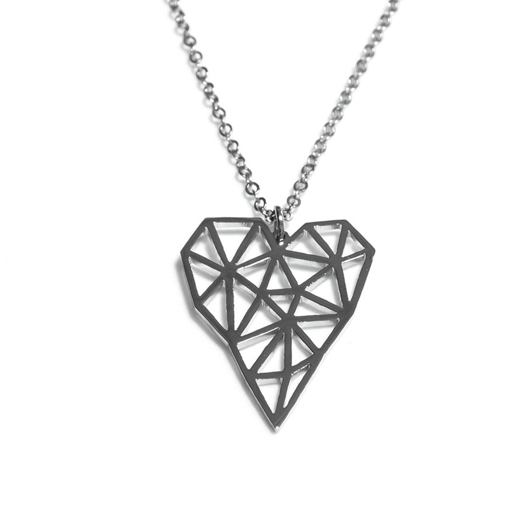Abstract long polygon heart shape pendant - 项链 - 其他金属 银色