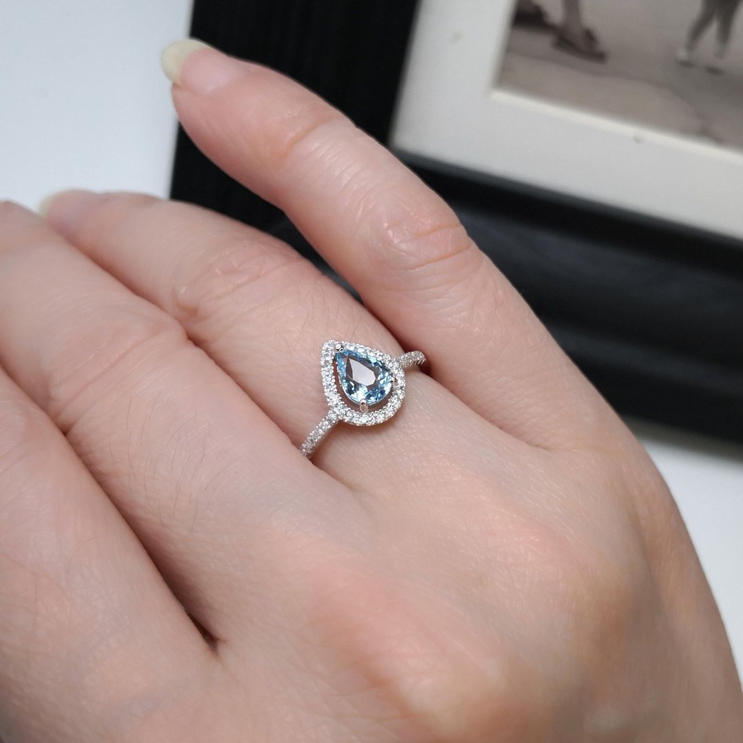 海水蓝宝Aquamarine 天然无烧 清澈湛蓝  气质 质感 轻珠宝 - 戒指 - 纯银 蓝色
