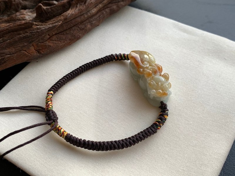 快速出货 免费开光 天然A货缅甸玉翡翠招财貔貅手链 黄翡 蜜糖黄 - 手链/手环 - 玉石 多色