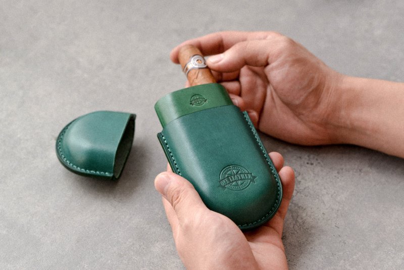 客制化礼物 one leather进口树膏牛皮手工雪茄盒便携式套装眼镜盒 - 墨镜 - 真皮 绿色
