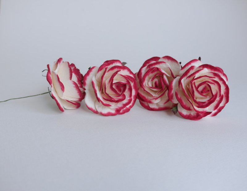 纸花，10 件 DIY 桑葚玫瑰尺寸 7.0 厘米，红色刷子白色。 - 木工/竹艺/纸艺 - 纸 白色