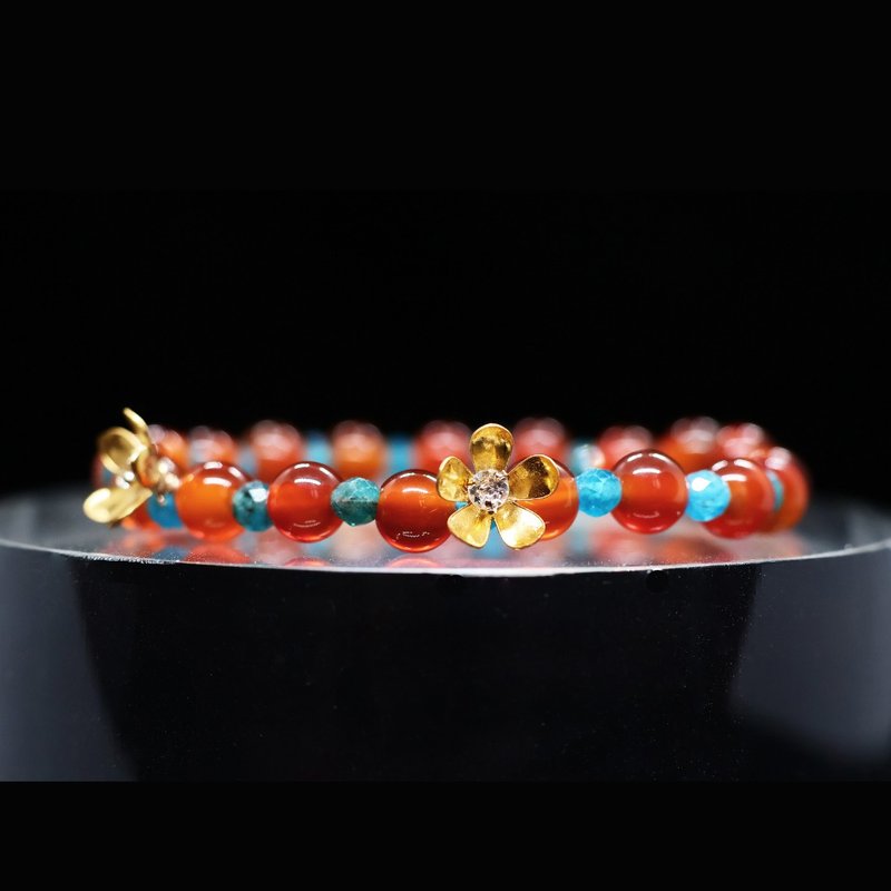 【海滩假期/A Walk on Beach】红玛瑙蓝磷灰石手链 | 天然石 定制 - 手链/手环 - 水晶 