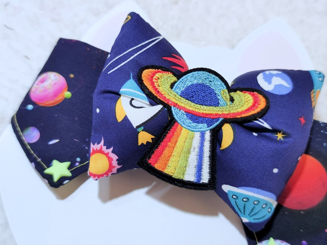 宠物 猫犬 狗狗 用型星球太空星星 恤领 肥煲呔 - 项圈/牵绳 - 棉．麻 蓝色