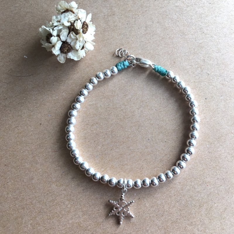 ~米+熊~ 圣诞节 雪花 /银珠 / 巴西蜡线 / 纯银 / 编织手链 / 925 silver bracelet / 脚链 - 手链/手环 - 纸 银色