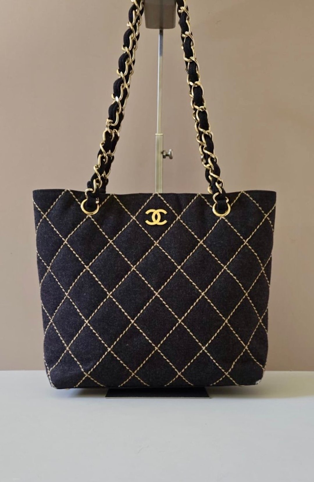 稀有中古包 Chanel 黑色毛链条托特包 单肩包 侧背包 古着包 - 侧背包/斜挎包 - 真皮 黑色