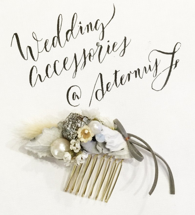 【独家设计】干燥花头饰。尤加利果x白梅 - 发饰 - 植物．花 白色