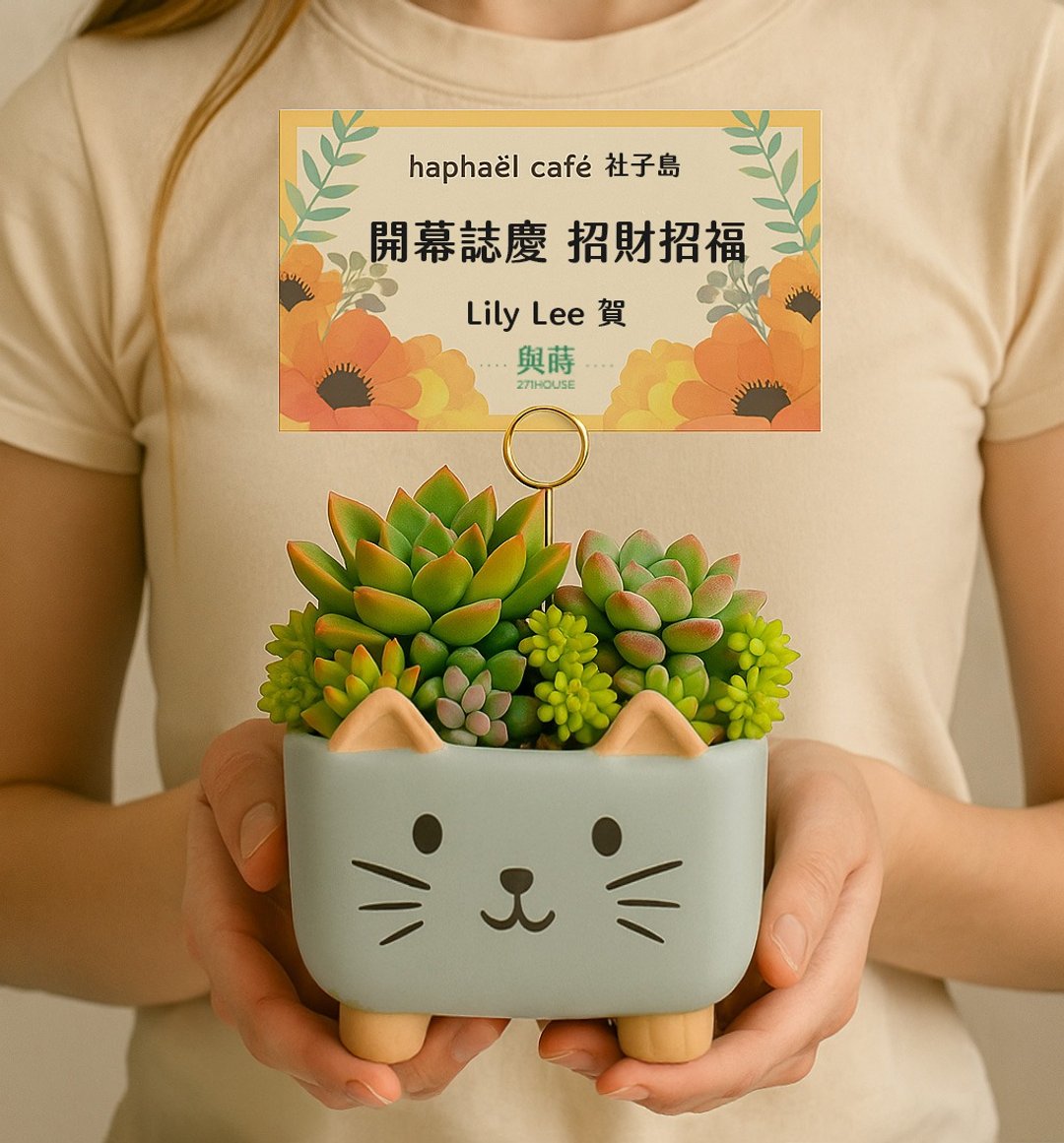【急单可】【免费定制实体卡片】招财小猫/多肉盆栽 /安全运送 花 - 植栽/盆栽 - 植物．花 绿色