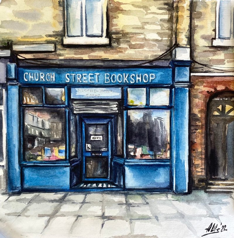 旧书店画 原创水彩画 城市风景画 房屋艺术 - 海报/装饰画/版画 - 纸 多色