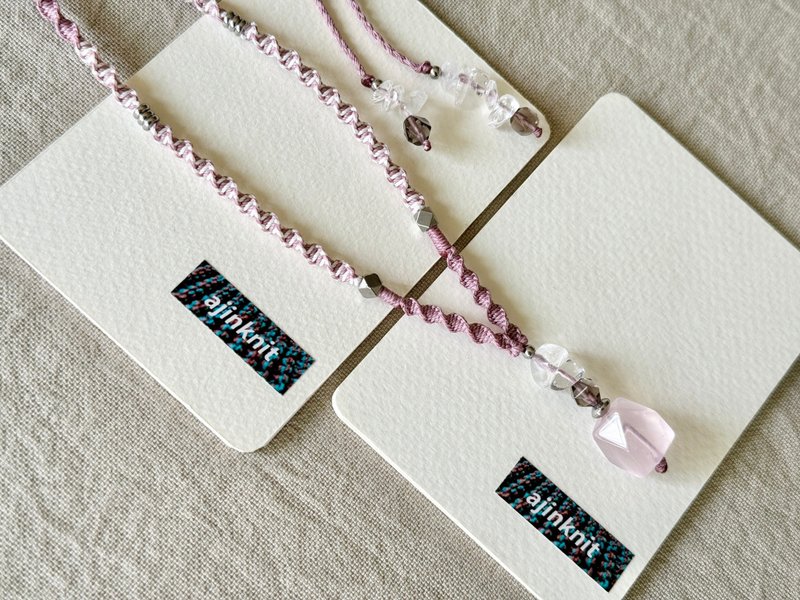 柔光 / 粉晶 编绳 项链 - 项链 - 水晶 粉红色