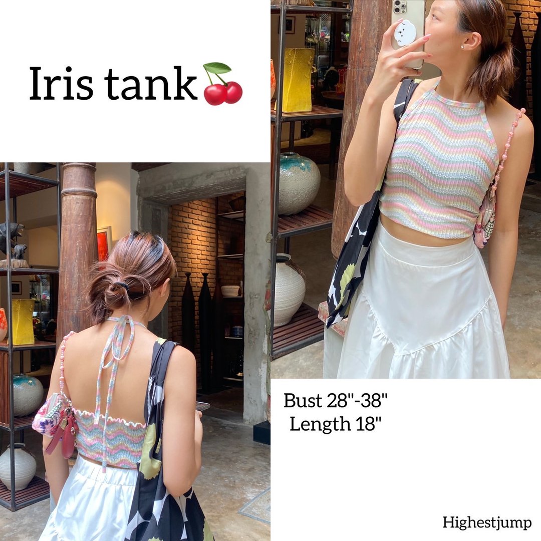 Iris 绑颈露背背心 - 女装上衣 - 棉 蓝色