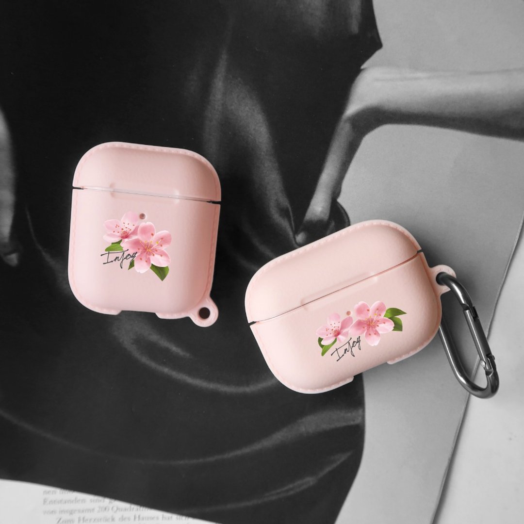 AirPods / AirPods Pro 浪漫樱花气息 保护套 TPU收纳盒 附挂勾 - 耳机收纳 - 塑料 粉红色
