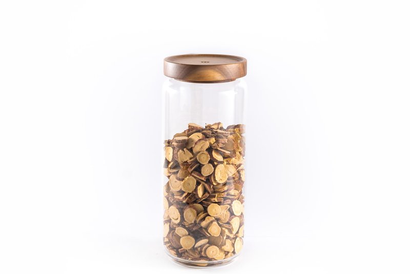 Islandoffer岛屿制作 圆柱形玻璃茶叶罐连圆形木盖, 950ML (一件) - 调味罐/酱料瓶 - 木头 金色
