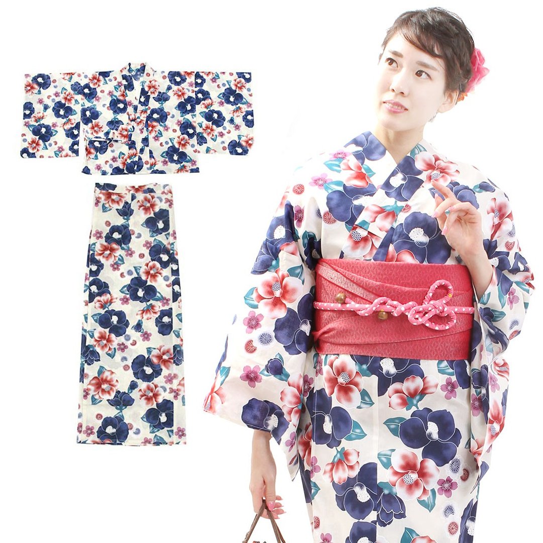 日本 和服 女性 两件式 浴衣 腰带 套组 F size x04-3a-p - 其他 - 棉 蓝色