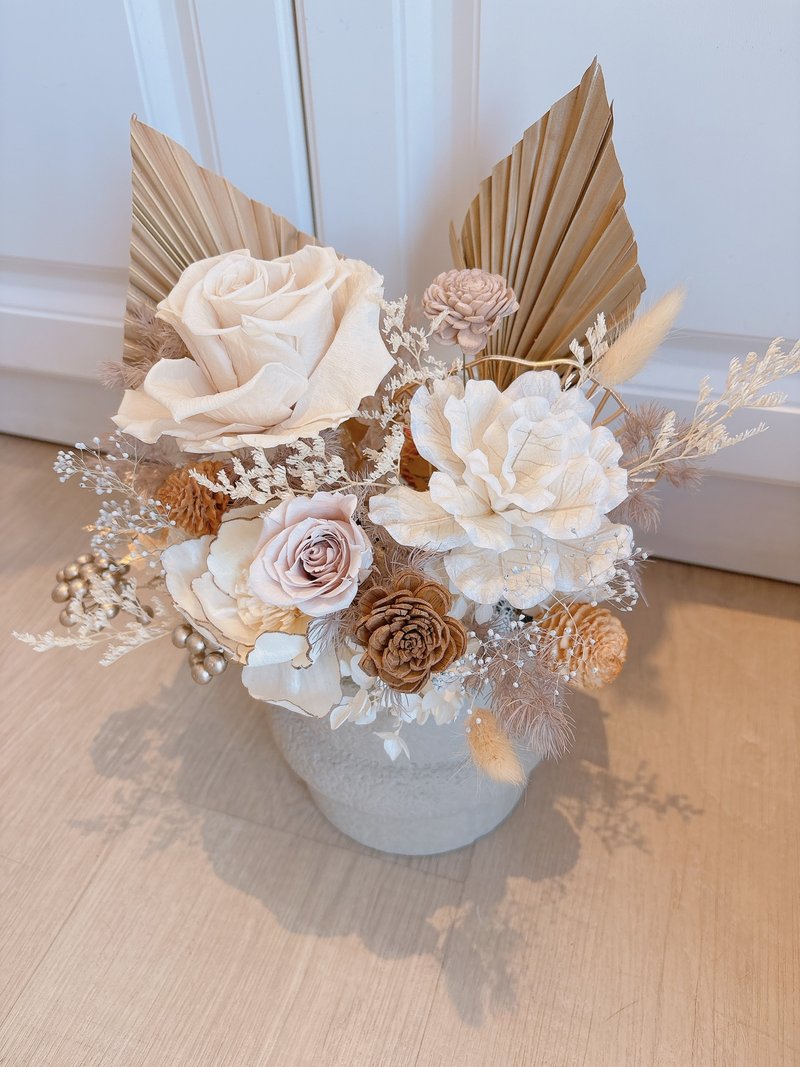 快速出货/永生盆花/新年盆花/开幕盆花/新年装饰/开幕贺礼/可自取 - 干燥花/捧花 - 植物．花 卡其色