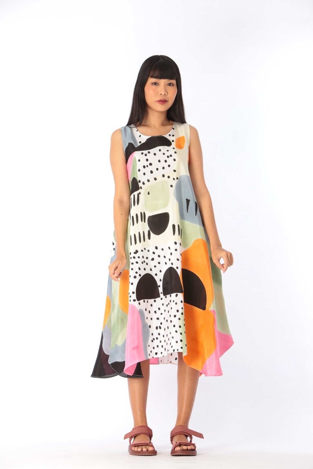 Dress Hand Paint Soft Cotton Silk for Yoga Vacation Holidays - 洋装/连衣裙 - 棉 白色