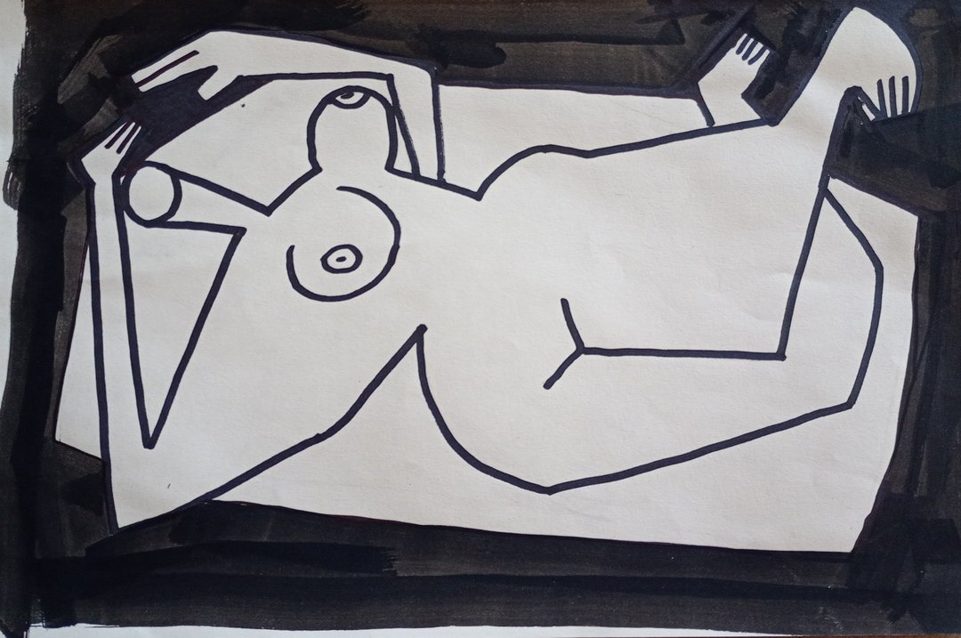 裸体压克力画|表现主义艺术版画|给他的独特礼物 |剥离 - 海报/装饰画/版画 - 纸 