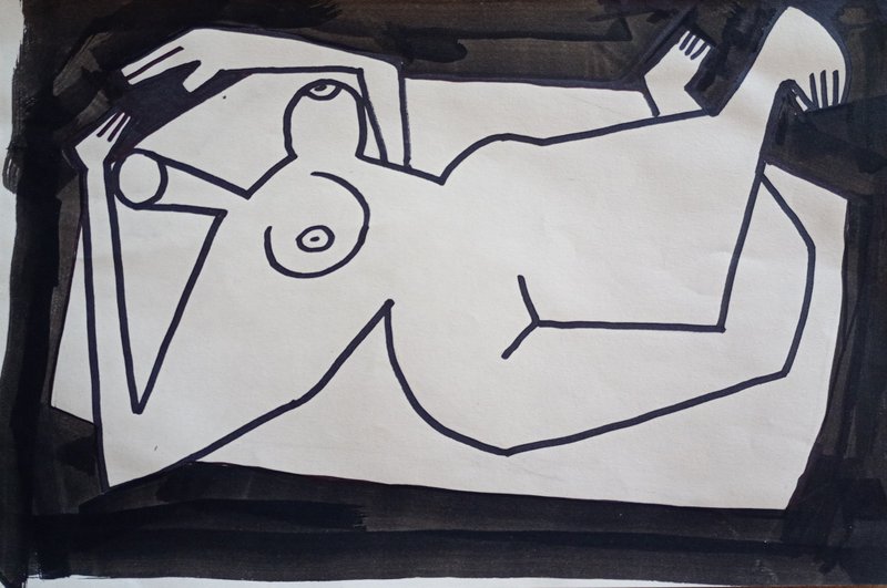 裸体压克力画|表现主义艺术版画|给他的独特礼物 |剥离 - 海报/装饰画/版画 - 纸 