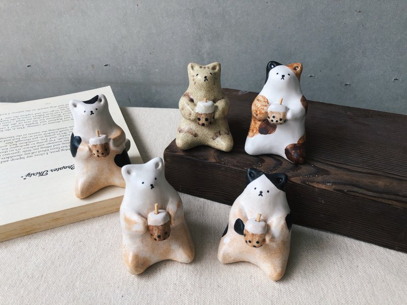 台湾 珍珠奶茶猫 - 陶偶摆饰 - 摆饰 - 陶 咖啡色
