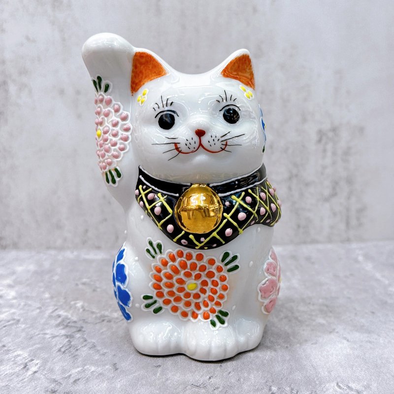 【花耀招福】日本九谷烧招财猫 | 花大轮4号 - 摆饰 - 瓷 白色