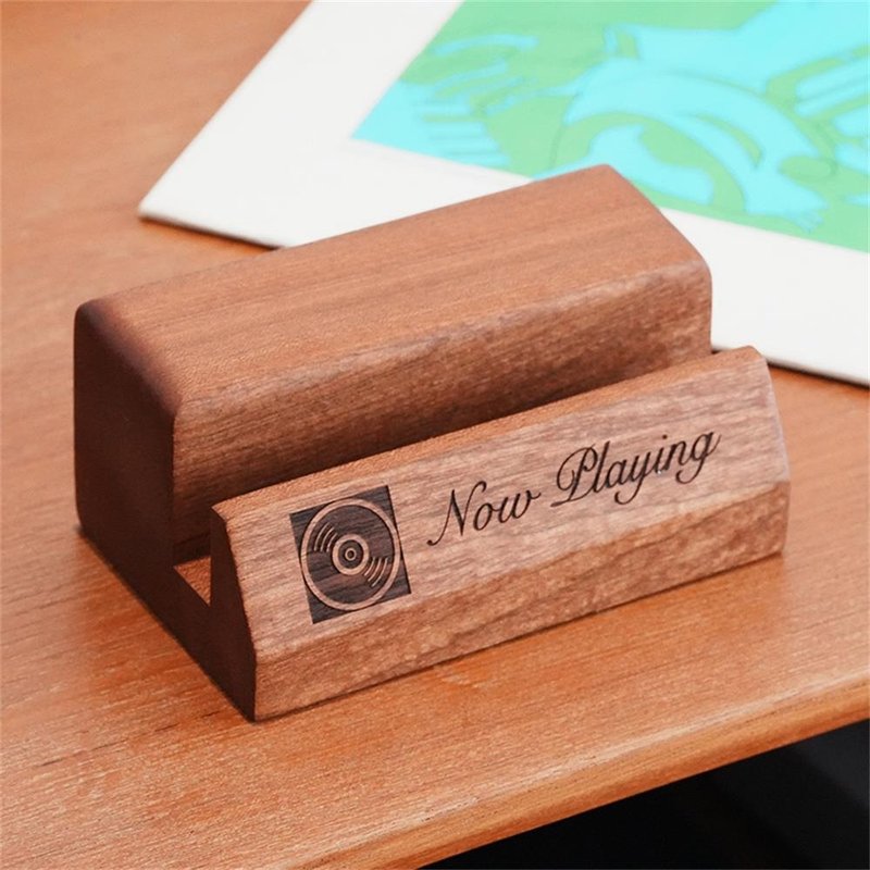 客製  實木唱片展示架裝飾擺件桌面陳列架 黑胡桃木+復古黃銅 - 名片架/名片座 - 铜/黄铜 