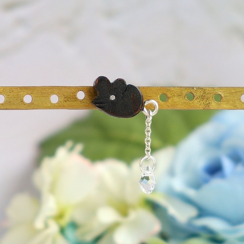 老鼠  原木手工耳环 纯银耳针 单个 礼物订制 - 耳环/耳夹 - 木头 咖啡色