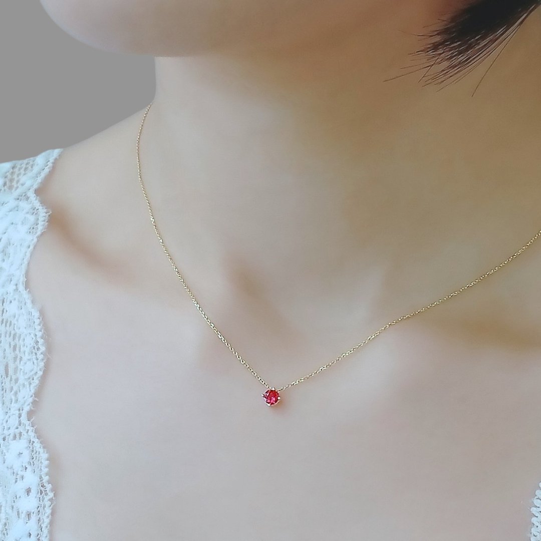 限量现货 - 天然红宝 迷你四爪镶流动坠 纯 18K 黄项链 0.176 ct - 项链 - 宝石 红色