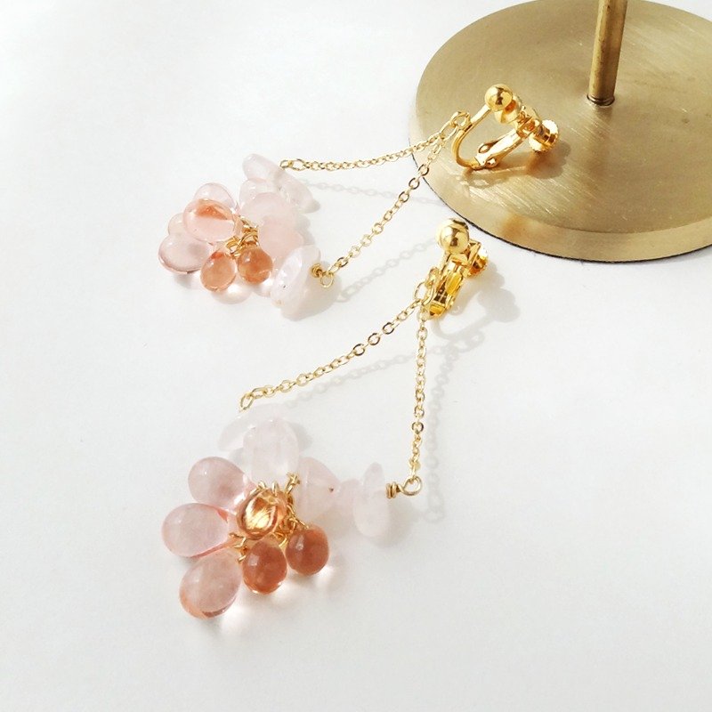 Rose Quartz natural stone Earrings - 耳环/耳夹 - 半宝石 粉红色