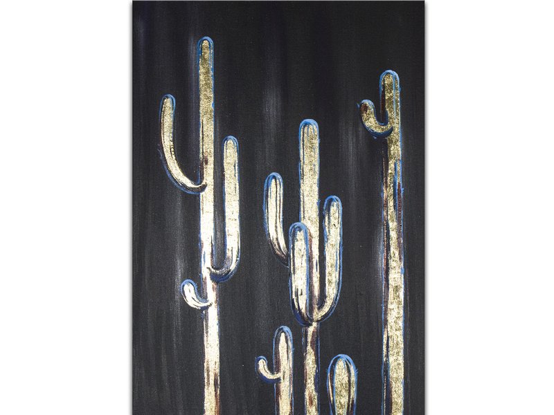 Cactus Painting Floral Original Art Golden Flower Art Desert Acrylic Painting - 海报/装饰画/版画 - 其他材质 金色