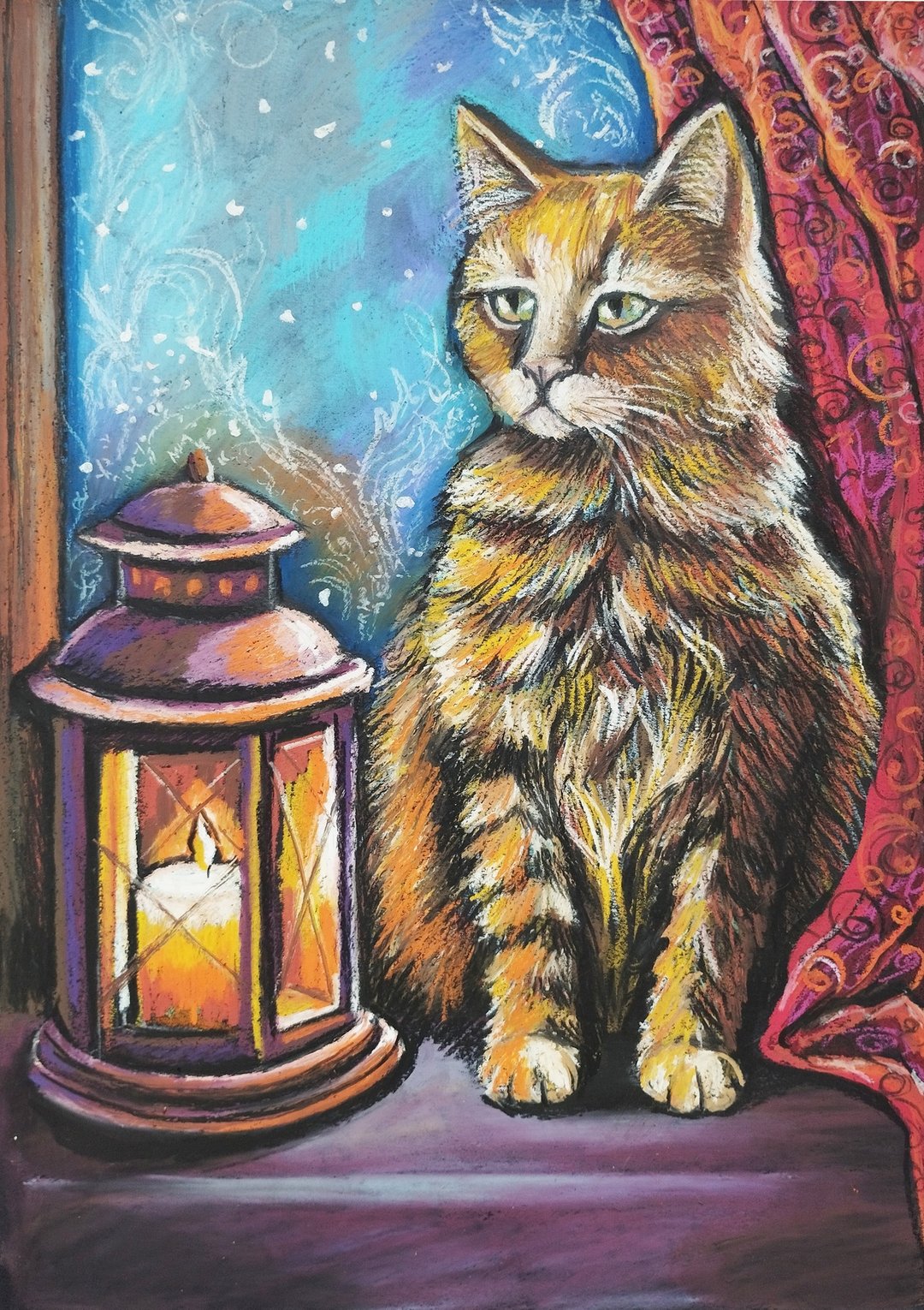 肖像猫画动物艺术舒适的晚间艺术蜡烛 - 墙贴/壁贴 - 纸 蓝色
