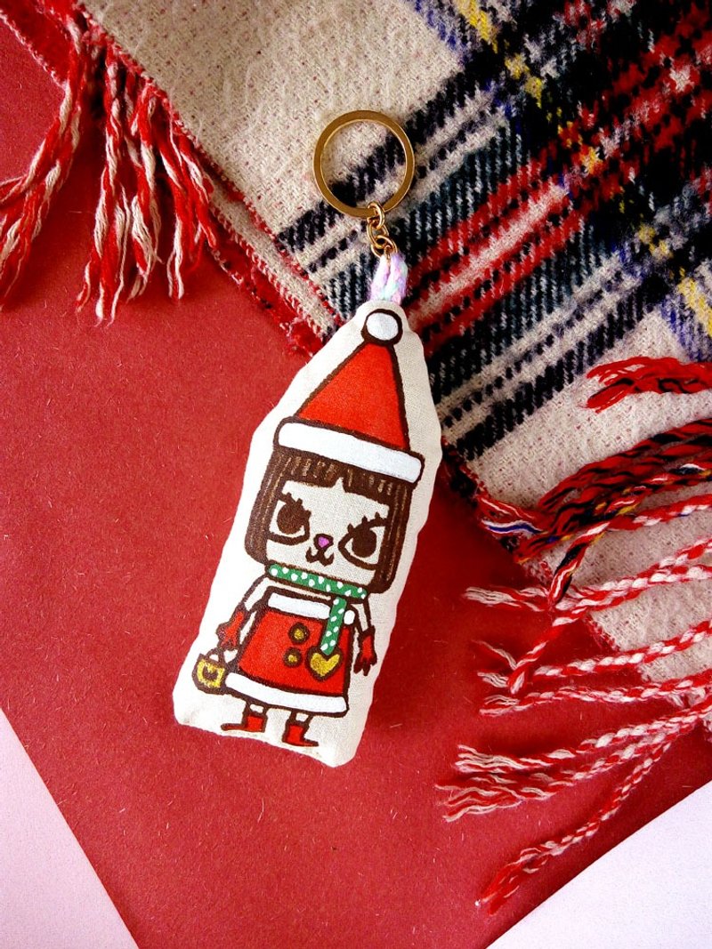 美美猫圣诞吊饰公仔棉cushion手绘手作定制款匙扣 - 钥匙链/钥匙包 - 棉．麻 白色