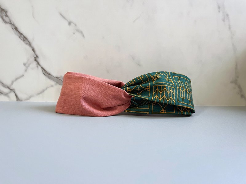 双拼发带 / 台湾绿花窗 - 橘粉 - 发带/发箍 - 棉．麻 粉红色