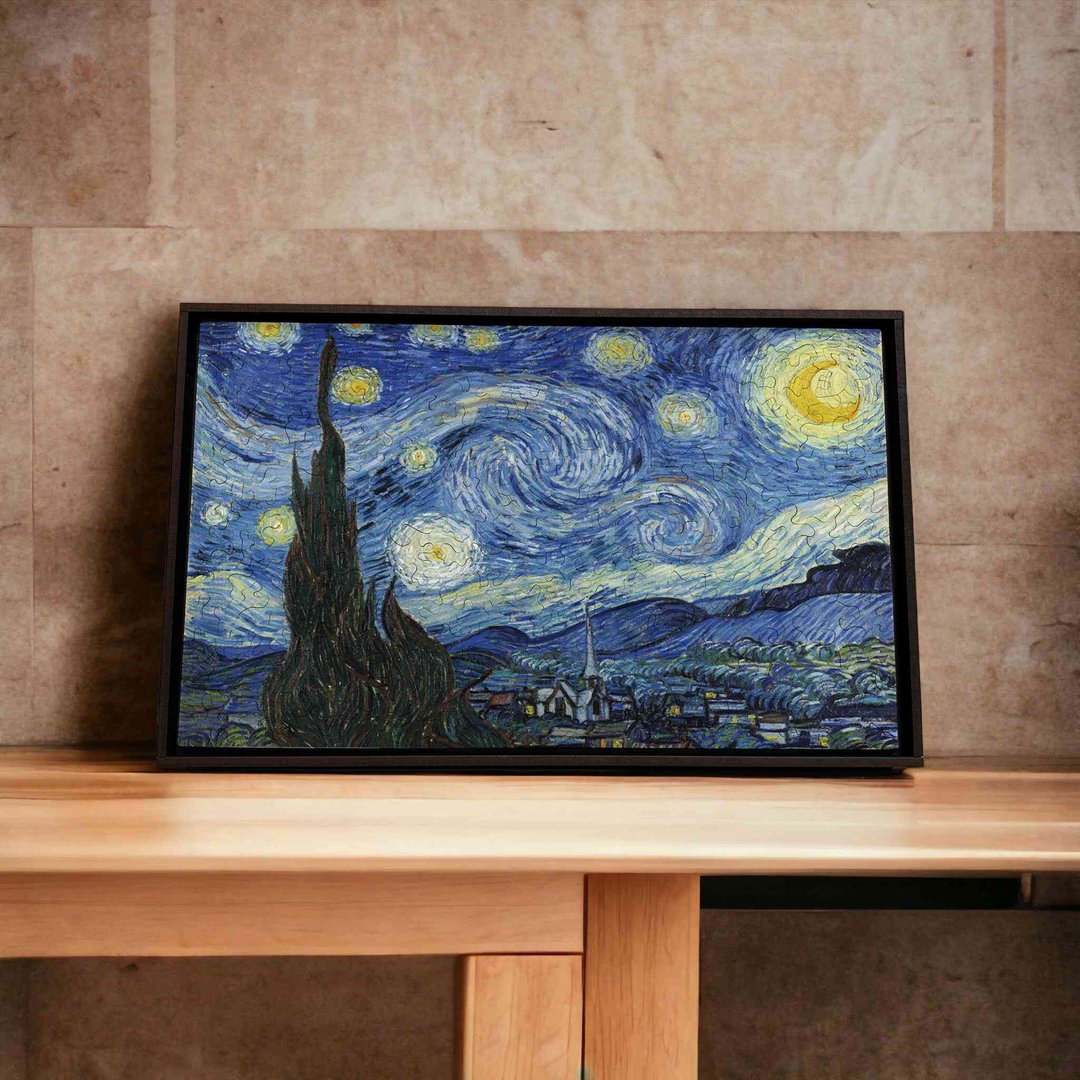 梵谷名画-星夜【壁虎拼图】 - 摆饰 - 木头 蓝色