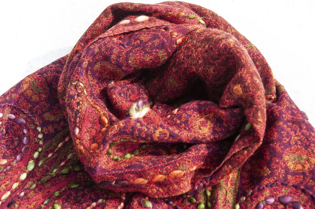 喀什米尔Cashmere/水煮羊毛披肩/针织围巾/刺绣围巾/羊绒披巾-花 - 围巾/披肩 - 羊毛 多色