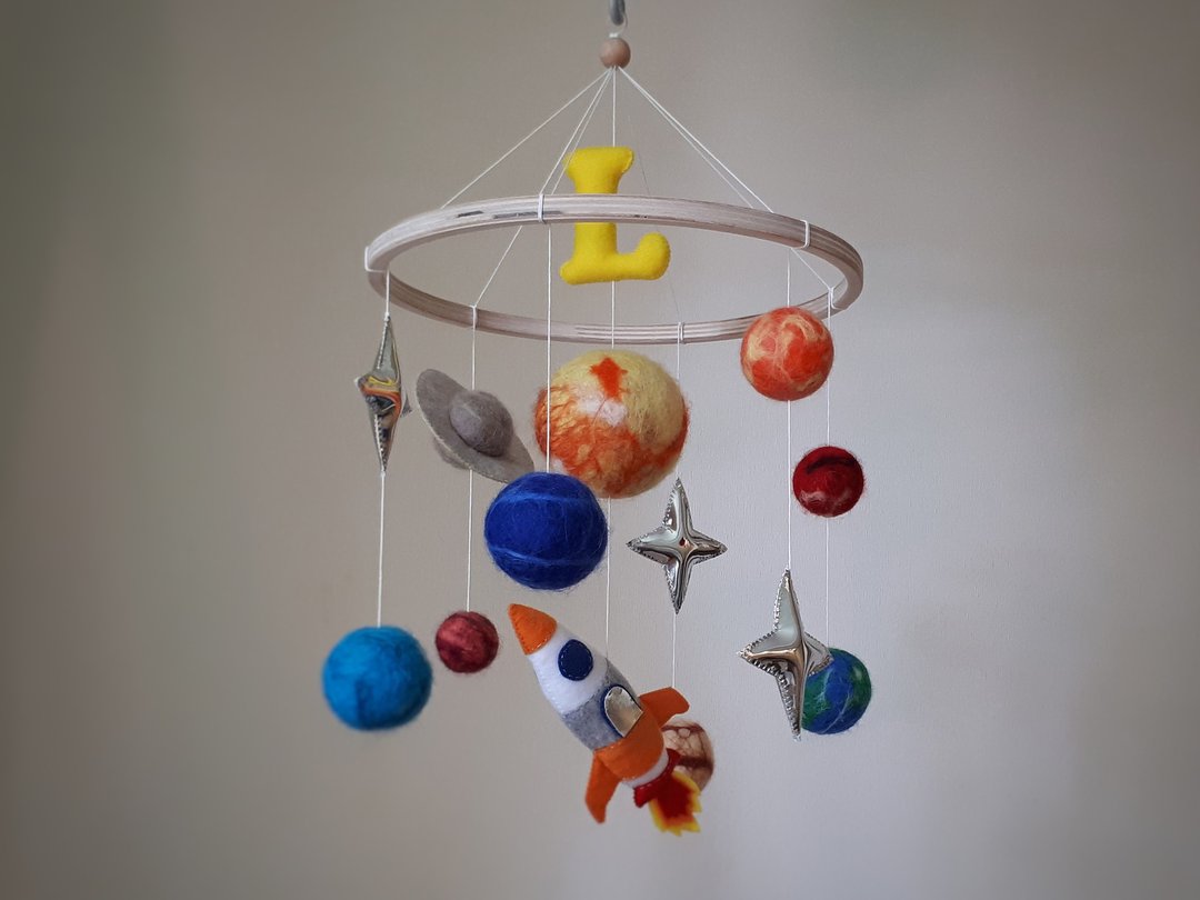 Planet mobile, space nursery decor, solar system crib mobile, baby shower gift - 玩具/玩偶 - 环保材料 多色