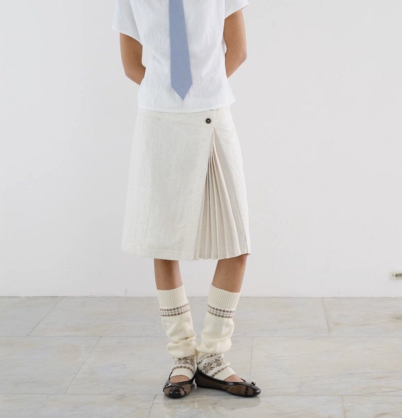 展现活力 寬腰头打褶半裙 - 裙子 - 其他材质 白色