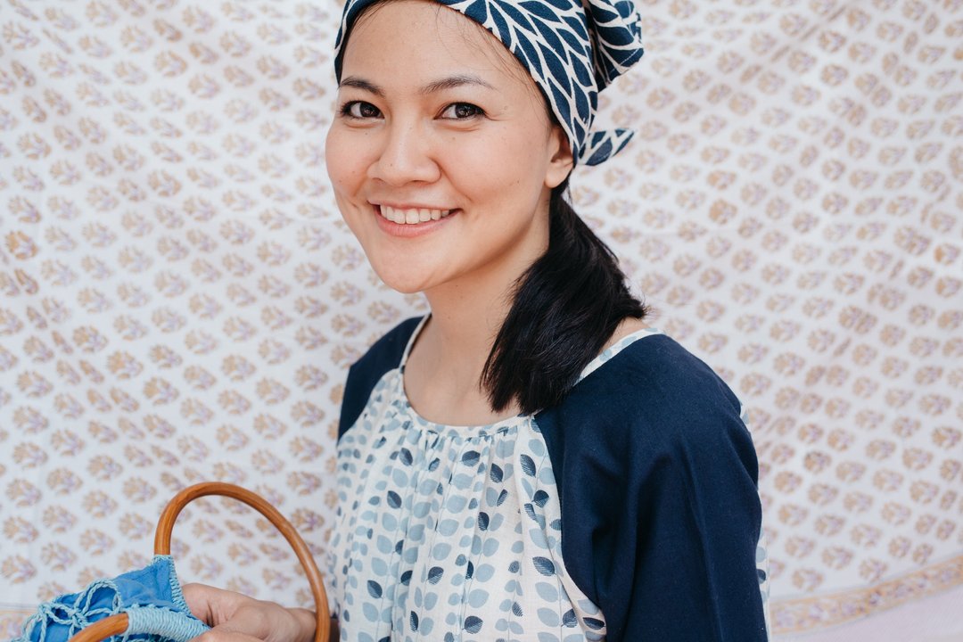 Mulmul 迷你叶片圆领 - 女装上衣 - 棉．麻 蓝色