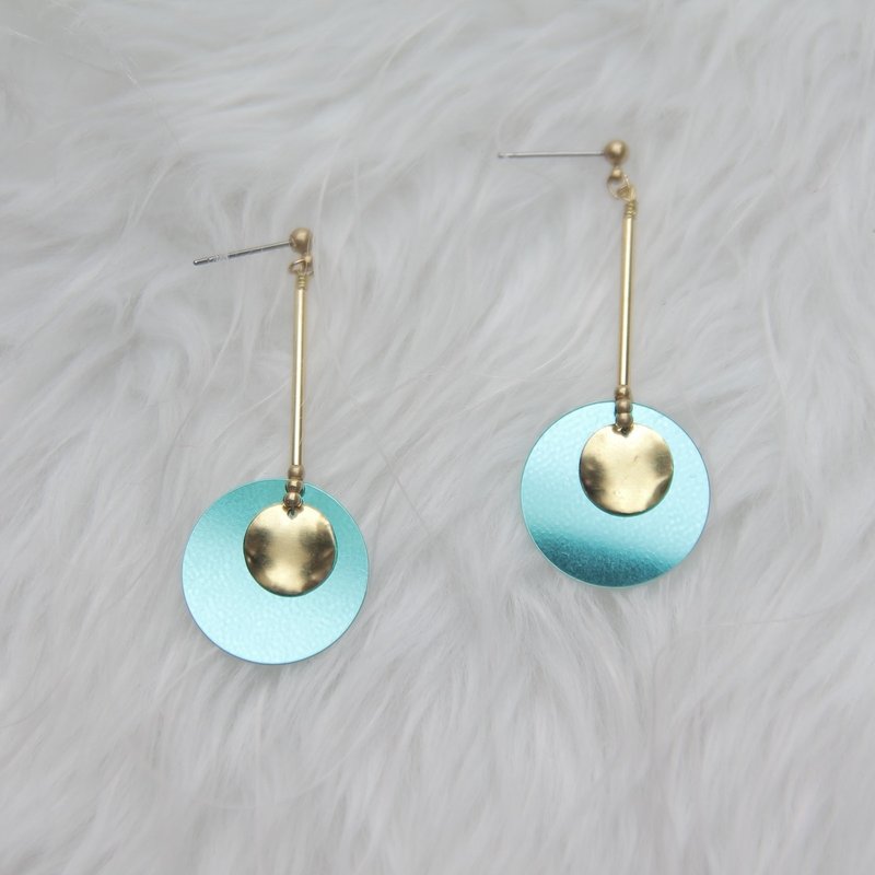 闪亮蓝绿 /纯黄铜 不锈钢针 / 垂坠大耳环 / 永久保色 - 耳环/耳夹 - 其他金属 蓝色