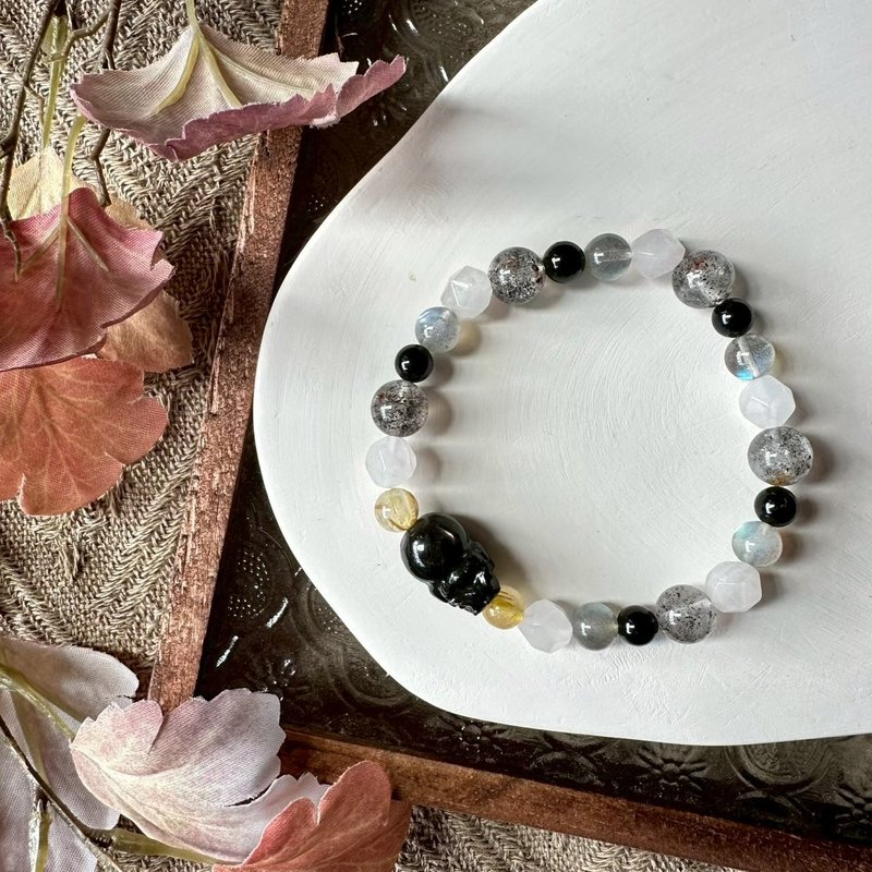 粉晶招财金运石貔貅弹性手链 - 手链/手环 - 水晶 