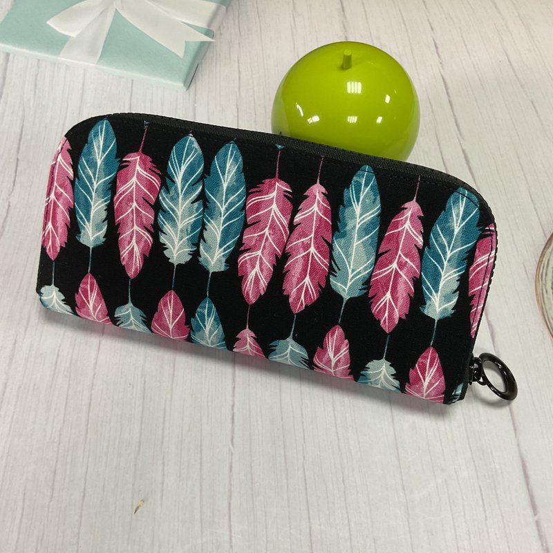 幸运招财丰巢长夹 - 绚丽羽毛 - 皮夹/钱包 - 棉．麻 黑色