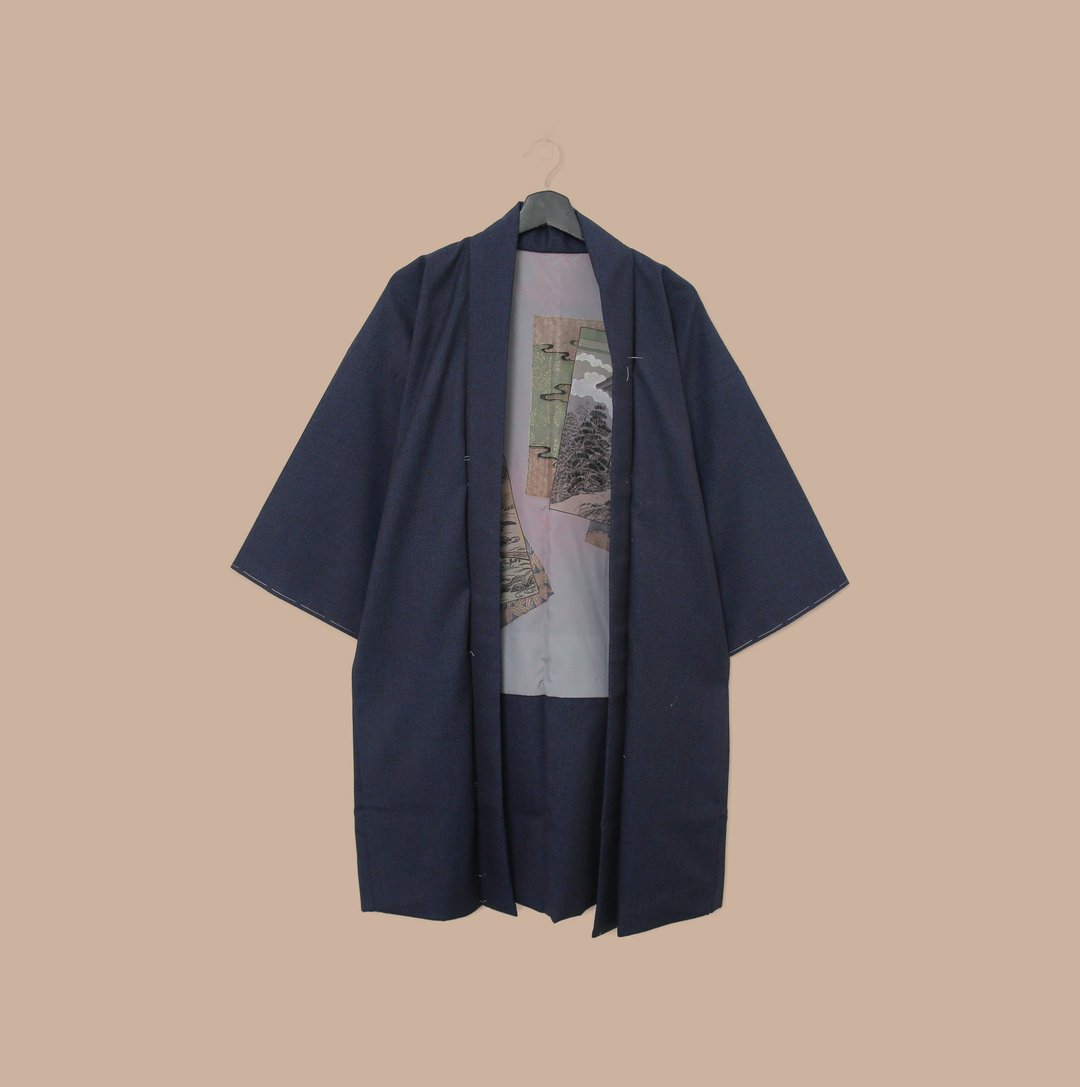 Back to Green-日本带回羽织 山景木屋图 M-38 /vintage kimono - 女装休闲/机能外套 - 丝．绢 