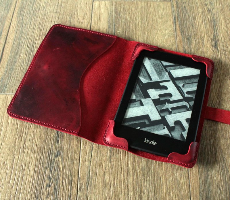 Kindle Paperwhite 12 代 2024 7 寸皮革保护壳 个人化宝石红 - 平板/电脑保护壳 - 真皮 红色